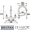 Bristan Lever Bridge Sink Mixer with 6 Inch Levers Tap Dimensions